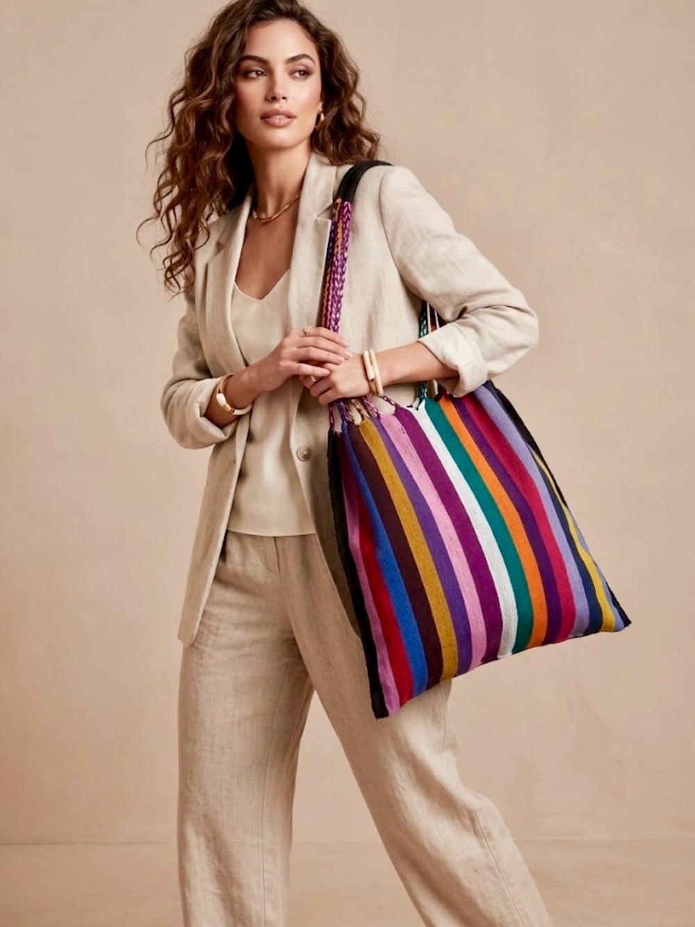 Handmade Mexican Tote Bag Woven Colorful Striped Shoulder Bag Boho Mexicano